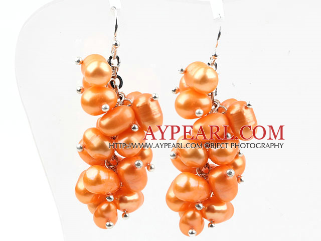 Cluster Style Orange Yellow Color Rice Pearl Earrings