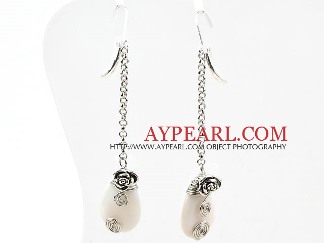 Classique Dangle Conception Goutte Style de forme coquillage blanc Boucles d'oreilles longues