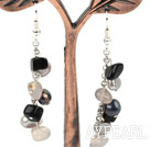 Dangle Style Gray Black Series Freshwater Pearl and Agate Long Earrings