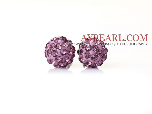 Fashion Style Light Purple Rhinestone Ball Studs Earrings