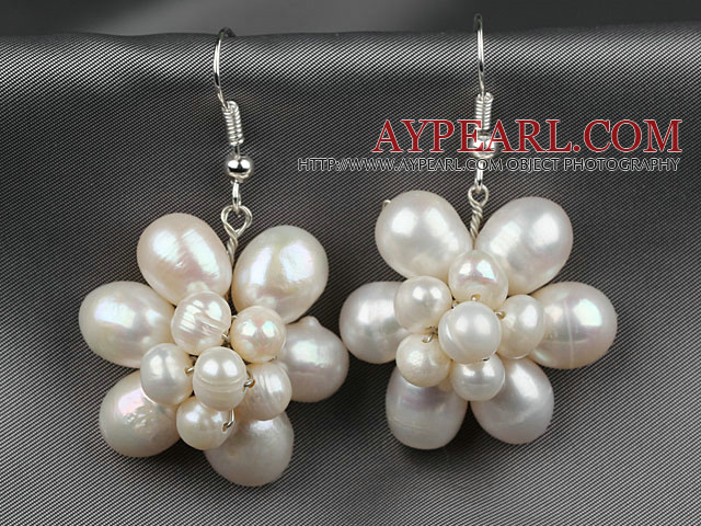 Natural White Freshwater Pearl Flower Shape Earrings