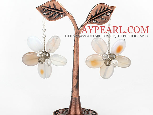 Couleur Agate naturelle et boucles d'oreilles fleur en cristal de forme