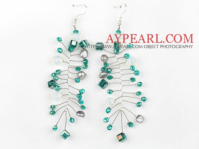 Lake Green Color Crystal Long Style Earrings