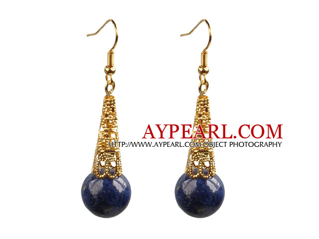 Conception Lapis perle ronde Boucles d'oreilles classique simple Dangle avec Golden Crochet