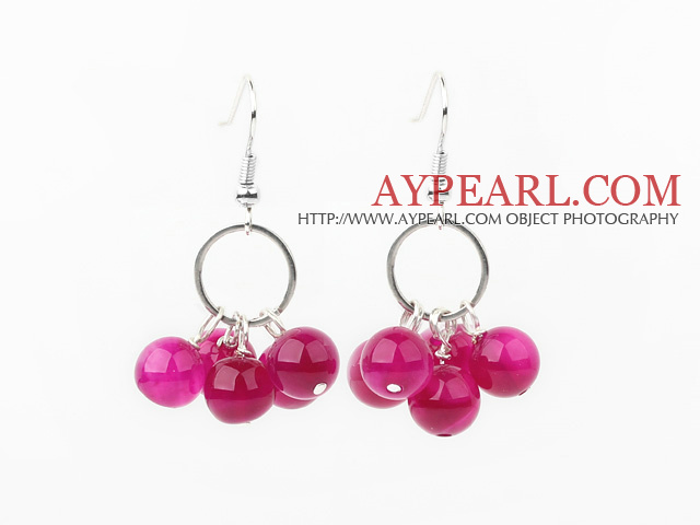 Lovely style 8mm Rosy rose Boucles d'oreilles en agate cluster