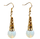Simple Classic Design Round Opal Dangle Earrings With Golden Hook