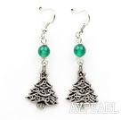 Simple Design Green Agate and Christmas / Xmas Tree Shape Earrings