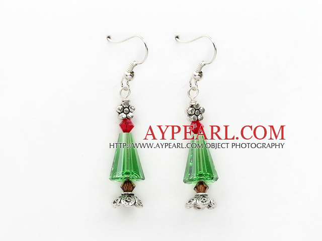 Classic Design Green Austrian Crystal Christmas / Xmas Tree Shape Earrings
