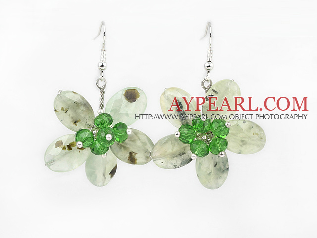Green Series Faceted Green Rutilated Quartz and Green Crystal Flower Earrings
