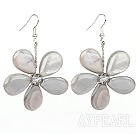 Light Gary Series Gray Shell and Gray Crystal Flower Earrings