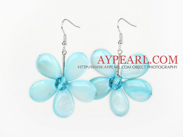 Lyseblå Series Light Blue Shell og Blue Crystal Flower øredobber