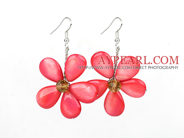 Hot Pink Series Hot Pink Shell und Orange Color Crystal Blume Ohrringe