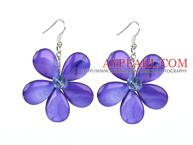 Purple Series Purple Shell and Purple Crystal Flower Earrings