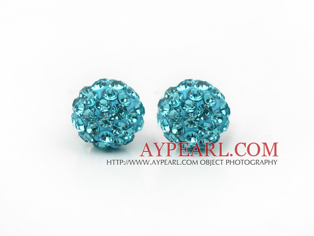 Fashion Style Lake Blue Rhinestone Ball Studs Earrings