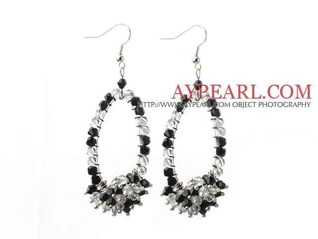 Assorted Fashion Style Black and Clear Crystal Hoop Earrings