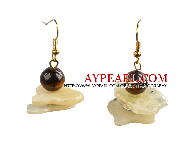 Special Fashion Design Irregular Shape Yellow Opal And Tiger Eye Stone Dangle Earrings