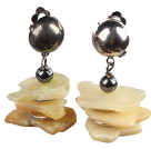 Special Fashion Design Irregular Shape Yellow Opal And Tungsten Steel Stone Dangle Clip Earrings