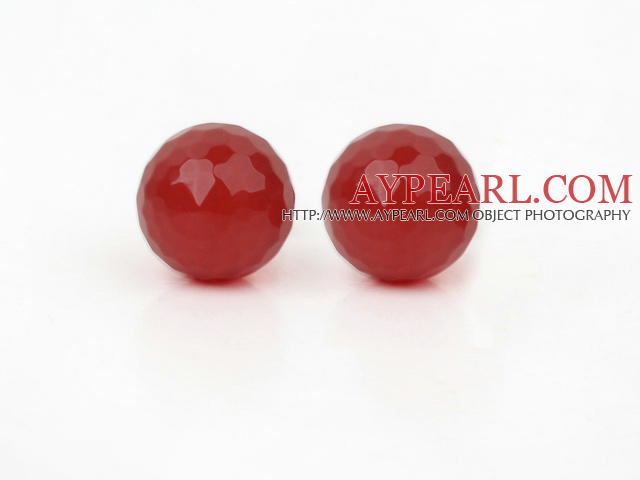 Simple Design 10mm Round Faceted Red Carnelian Studs Earrings