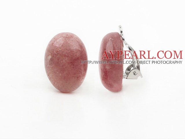 Simple Design Oval Shape Strawberry Crystal Clip Earrings