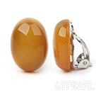 Simple Design Oval Shape Yellow Agate Clip Earrings