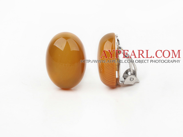 Simple Design Oval Shape Yellow Agate Clip Earrings