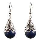 Simple Vintage Style 14Mm Round Lapis Dangle Earrings With Tibet Silve Accessory