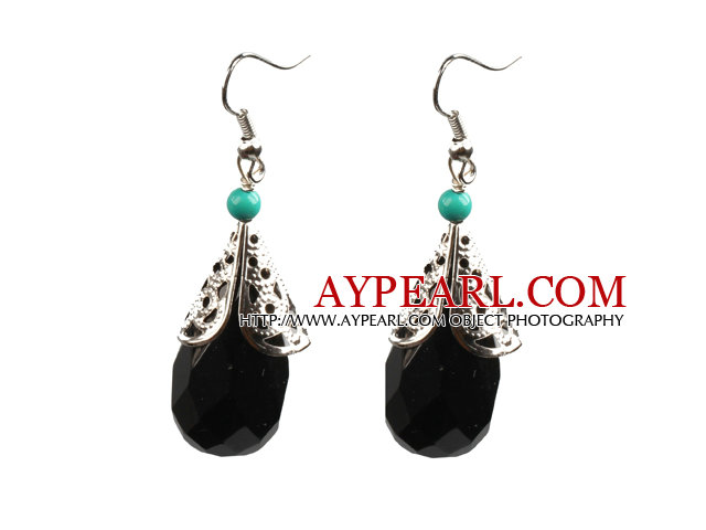 Facettes noir style Pendants d'oreilles simples Vintage cristal avec le Tibet Silve Accessoire