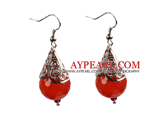 Simple Vintage Style Faceted Red Agate Dangle Earrings With Tibet Silve Accessory