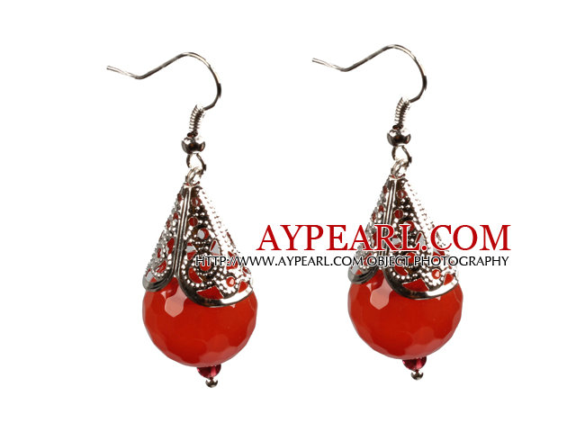 Simple Vintage Style Faceted Red Akaatti Dangle korvakorut Tiibetin Silve Tarvikkeet