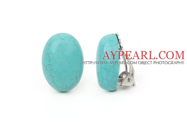 Simple Design Oval Shape Turquoise Clip Earrings