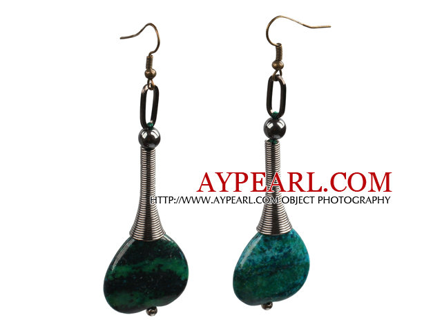 Vintage Style de forme de coeur Phoenix pierre et en acier tungstène Bead Dangle Boucles d'oreilles