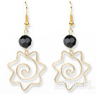 Fashion Style Faceted Black Agate and Yellow Color Metal Earrings