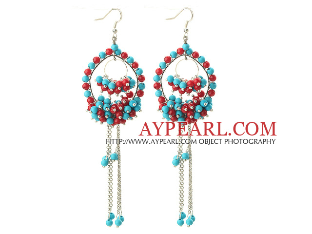 Dangle Style Assorted Red Coral and Turquoise Earrings