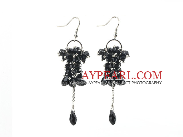 Dangle Style Black Series Black Crystal Long Earrings