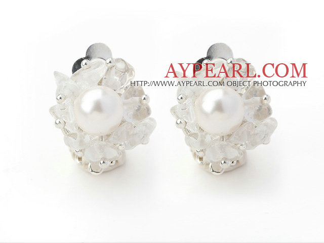 New Style Design Crystal Clear Mode et blanc coquillage perles Boucles d'oreilles clips