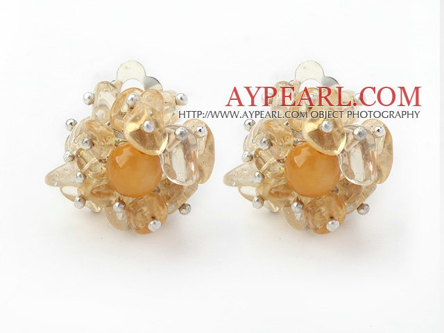 New Design Fashion Style Citrine Chips Clip Earrings