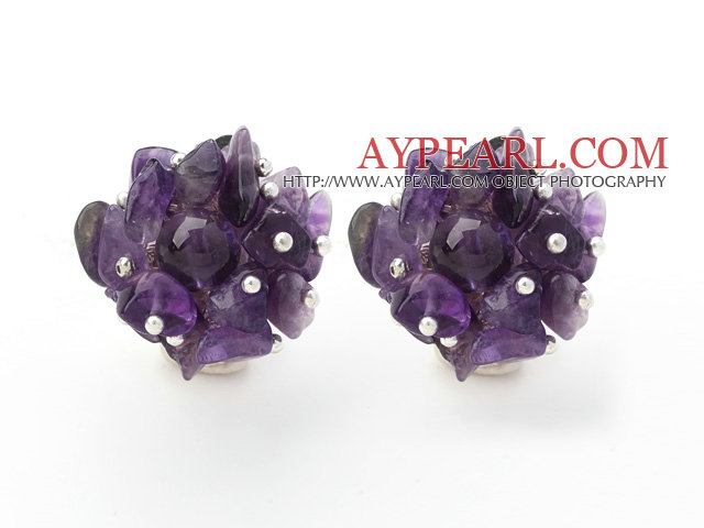 New Design Fashion Style Amethyst Chips Clip Earrings