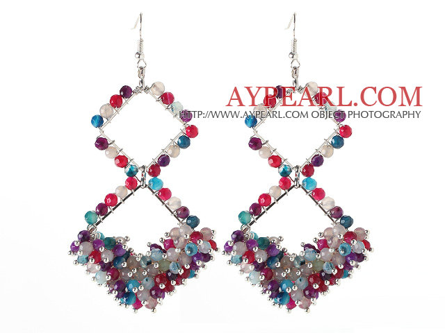 New Design Rhombus Shape Assorted Multi Color Agate Earrings