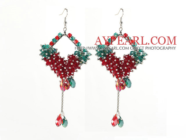 Assorted Rhombus Shape Red and Green Crystal Dangle Earrings