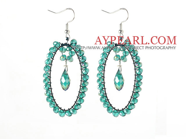 New Design Oval Shape Lake Green Crystal Big Loop Earrings