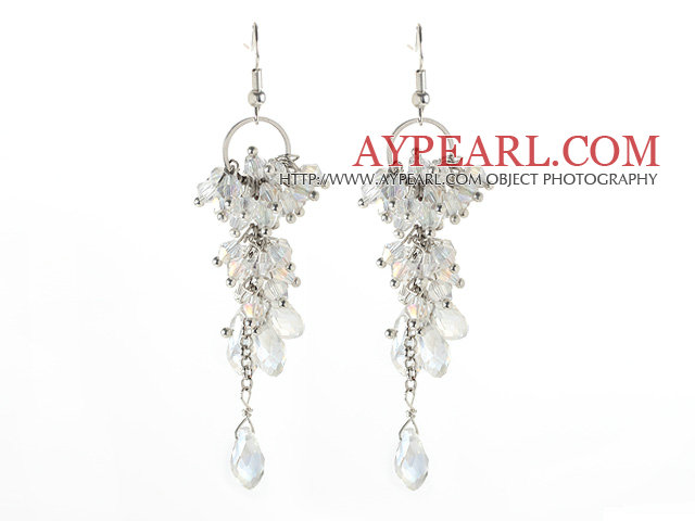 White Series Assorted White with Colorful Crystal Dangle Long Earrings
