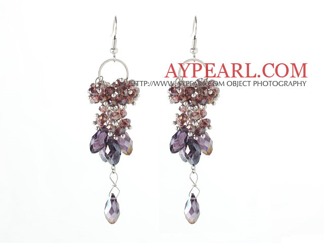 Light Purple Series Assorted Purple Crystal Dangle Long Earrings