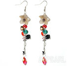 New Design Assorted Multi Color Crystal and Agate Flower Long Earrings
