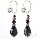 Wholesale New Design Black Series Drop Black Agate and Garnet Earrings with Rhinestone Level Back Earrings
