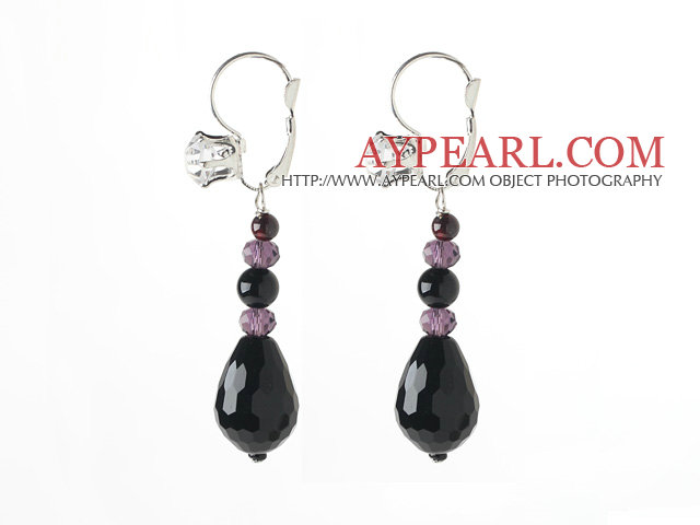 New Design Black Series Drop Black Agate and Garnet Earrings with Rhinestone Level Back Earrings