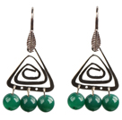 Popular Fashion Natural Green Agate Earrings With Triangular Accessory