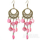 Style ronde accessoire en forme vintage et plats ronds Peach Pink Shell Boucles d'oreilles longues