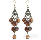 Vintage Style Rhombus Shape Accessory and Flat Round Brown Shell Long Earrings
