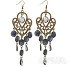 Style de Cœur accessoire en forme vintage et plats ronds noirs Shell Boucles d'oreilles longues