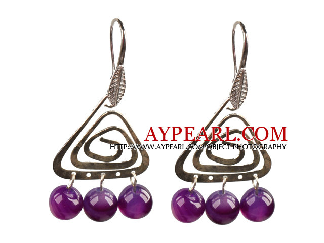 Popular Fashion Natural Purple Agate Earrings With Triangular Accessory